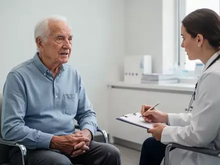 Ein älterer Patient im Gespräch mit seinem Arzt in einem modernen Behandlungsraum. - Foto: über boerse-global.de