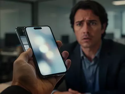 Eine Person hält ein Smartphone in der Hand, während sie besorgt in einem Büro sitzt, was die Gefahr von Telefonbetrug symbolisiert. - Foto: über boerse-global.de