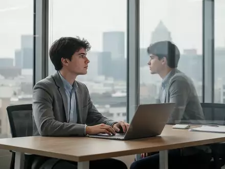 Eine junge Fachkraft sitzt nachdenklich an einem hellen Schreibtisch in einem modernen Büro mit Blick aus dem Fenster. - Foto: über boerse-global.de