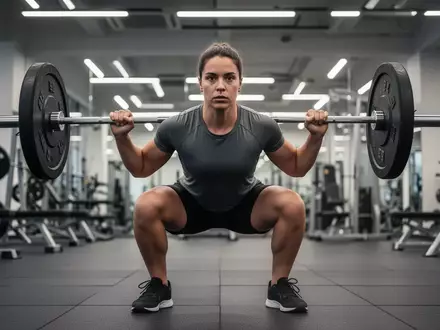 Eine Person führt in einem Fitnessstudio eine Kniebeuge mit einer Langhantel aus, um die Maximalkraft zu trainieren. - Foto: über boerse-global.de