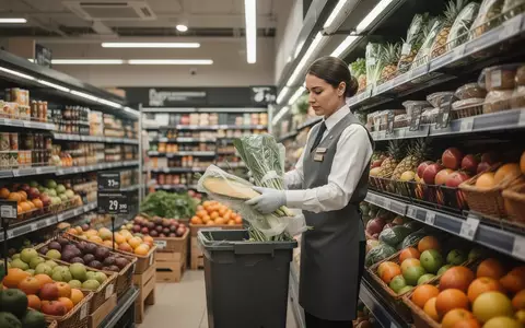 Ein Angestellter räumt in einem hell beleuchteten Supermarkt Regale mit frischem Obst ein. - Foto: über boerse-global.de