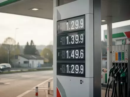 Moderne Tankstelle in Bayern mit Preismasten an einer Straße bei Tageslicht. - Foto: über boerse-global.de