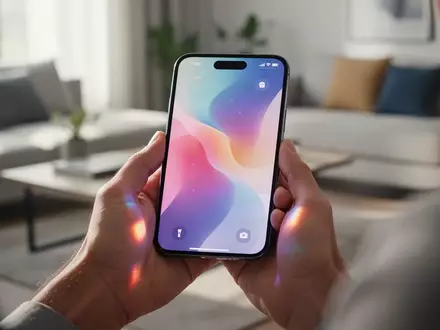 Eine Person hält ein Smartphone in einem hellen Wohnzimmer, auf dessen Display eine interaktive KI-Anwendung zu sehen ist. - Foto: über boerse-global.de