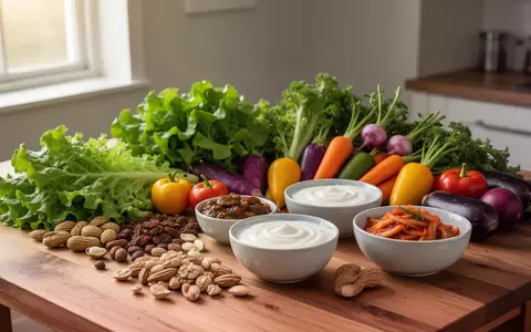 Eine Auswahl frischer, gesunder Lebensmittel wie Gemüse, Nüsse und fermentierte Produkte auf einem Holztisch. - Foto: über boerse-global.de