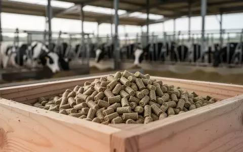 Hochwertiges Tierfutter in einem Holzbehälter in einem modernen landwirtschaftlichen Betrieb. - Foto: über boerse-global.de