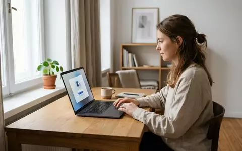 Eine Person arbeitet an einem Laptop in einem modernen, hellen Büro während der Windows-Einrichtung. - Foto: über boerse-global.de