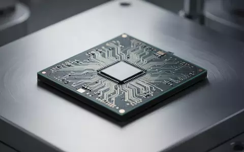 Ein hochauflösendes Makrofoto eines modernen Halbleiter-Mikrochips auf einer metallischen Oberfläche in einem Labor. - Foto: über boerse-global.de