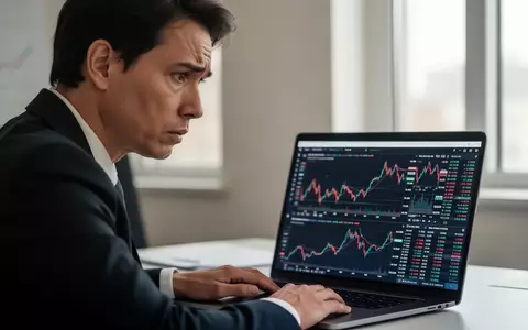 Eine besorgte Person vor einem Laptop mit Finanzdiagrammen in einem professionellen Büro. - Foto: über boerse-global.de