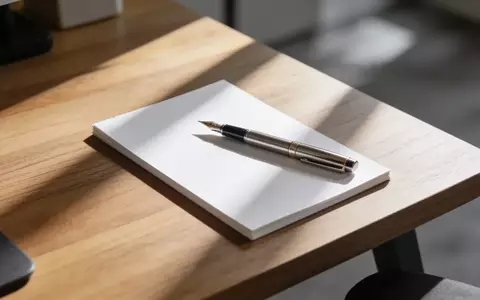 Ein minimalistischer Schreibtisch mit einem Füllfederhalter auf einem leeren Notizblock bei natürlichem Tageslicht. - Foto: über boerse-global.de
