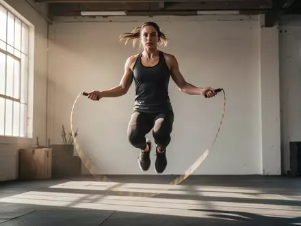 Eine sportliche Person beim Seilspringen in einem lichtdurchfluteten Fitnessraum während einer Trainingseinheit. - Foto: über boerse-global.de