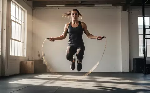 Eine sportliche Person beim Seilspringen in einem lichtdurchfluteten Fitnessraum während einer Trainingseinheit. - Foto: über boerse-global.de