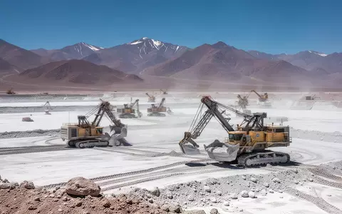 Moderne Lithium-Förderanlage in einer weitläufigen Salzebene unter klarem Himmel. - Foto: über boerse-global.de
