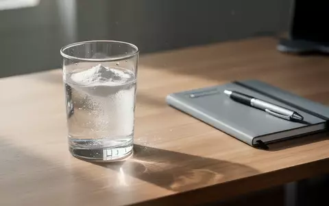 Ein Glas Wasser mit aufgelöstem Kreatinpulver neben einem medizinischen Notizbuch auf einem Holztisch. - Foto: über boerse-global.de