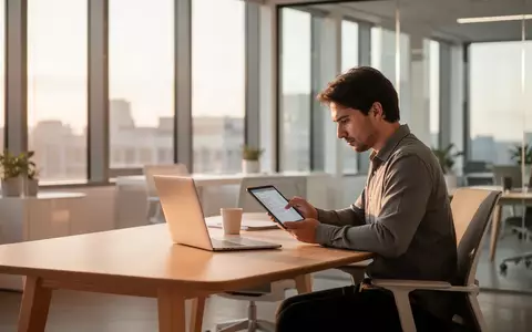 Ein konzentrierter Mitarbeiter an einem modernen Schreibtisch in einem hellen, professionellen Büro. - Foto: über boerse-global.de