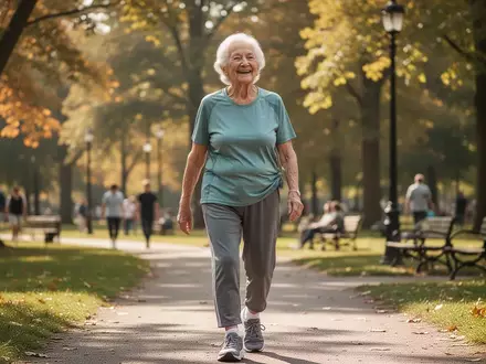 Eine ältere Person beim entspannten Spaziergang in einem sonnigen Park zur Förderung der kognitiven Gesundheit. - Foto: über boerse-global.de