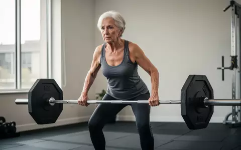 Eine ältere Frau trainiert konzentriert mit einer Hex-Hantel in einem modernen Fitnessstudio. - Foto: über boerse-global.de