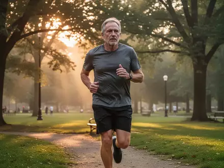 Eine Person joggt in einem sonnendurchfluteten Park, was den positiven Effekt von körperlicher Freizeitaktivität symbolisiert. - Foto: über boerse-global.de