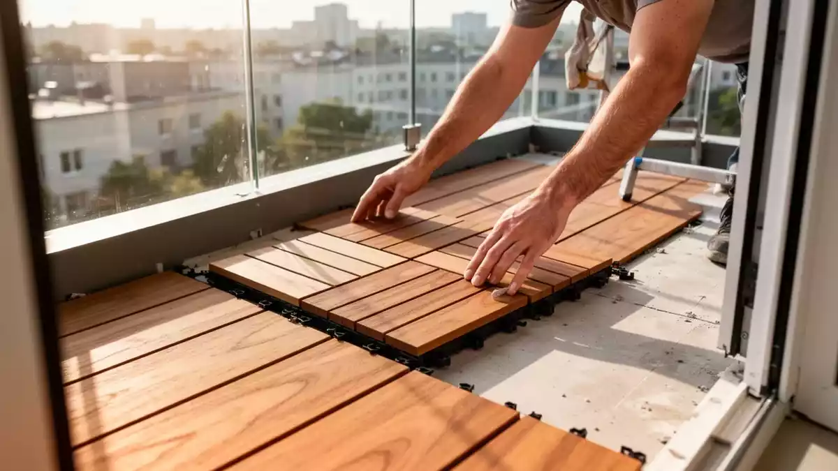 Skandinavische Holzfliesen: Balkon in einer Stunde ohne Bohren verlegen