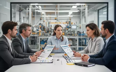Ein Team in einem modernen Bürogebäude bespricht bei natürlichem Licht Aspekte des Arbeitsschutzes und der Sicherheit. - Foto: über boerse-global.de