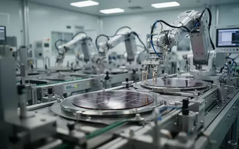 High-tech Halbleiter-Fertigungsanlage mit modernen Maschinen in einer sterilen Umgebung. - Foto: über boerse-global.de