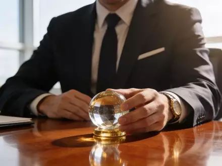 Ein GeschĂ€ftsmann hĂ€lt ein glĂ€sernes Objekt auf einem Schreibtisch in einem hellen, modernen BĂŒro. - Foto: ĂŒber boerse-global.de