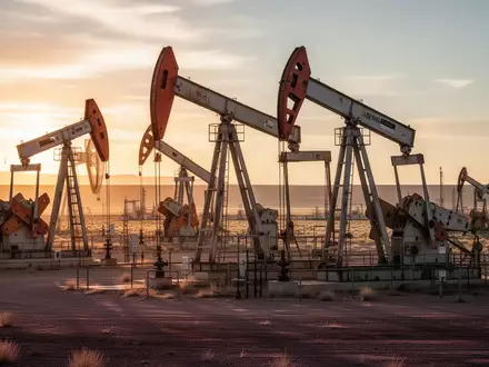 Moderne Ölpumpen in der Landschaft des Permian Basin während des Sonnenuntergangs. - Foto: über boerse-global.de