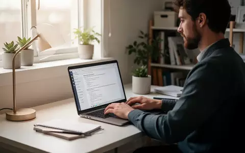 Eine Person arbeitet konzentriert an einem Laptop in einem modernen, hellen Heimbüro, um Geschäftsprozesse zu digitalisieren. - Foto: über boerse-global.de