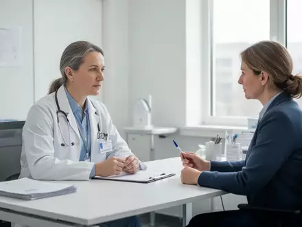 Betriebsärztin im Beratungsgespräch mit einem Angestellten in einer modernen Büroumgebung zur betrieblichen Gesundheitsvorsorge. - Foto: über boerse-global.de