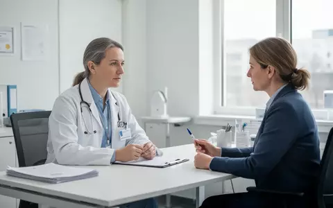 Betriebsärztin im Beratungsgespräch mit einem Angestellten in einer modernen Büroumgebung zur betrieblichen Gesundheitsvorsorge. - Foto: über boerse-global.de