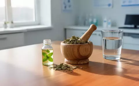 Pfefferminzöl und getrocknete Heilkräuter auf einem Holztisch in einer medizinischen Praxis. - Foto: über boerse-global.de