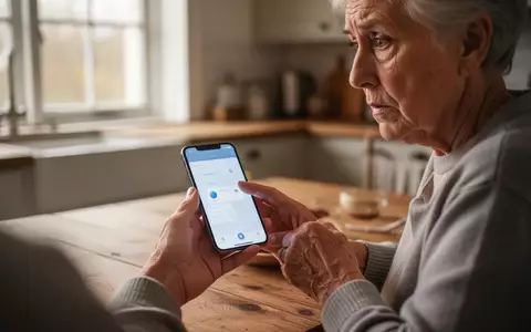 Eine ältere Person betrachtet besorgt ihr Smartphone an einem Küchentisch in einer natürlich beleuchteten Umgebung. - Foto: über boerse-global.de