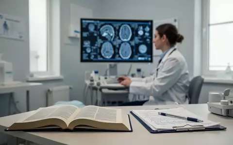 Ein medizinischer Arbeitsplatz in einer neurologischen Praxis mit einem Monitor für Bildgebungsverfahren im Hintergrund. - Foto: über boerse-global.de