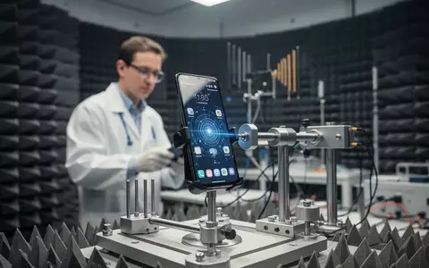 Ein Techniker führt in einem modernen Labor einen präzisen Funk-Signaltest an einem Smartphone durch. - Foto: über boerse-global.de