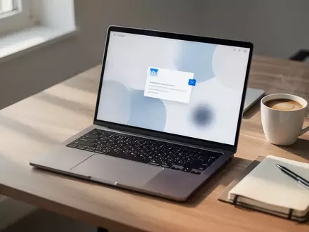 Ein moderner, aufgeräumter Arbeitsplatz mit Laptop, Notizbuch und Kaffeetasse auf einem Holztisch, symbolisiert digitale Produktivität. - Foto: über boerse-global.de