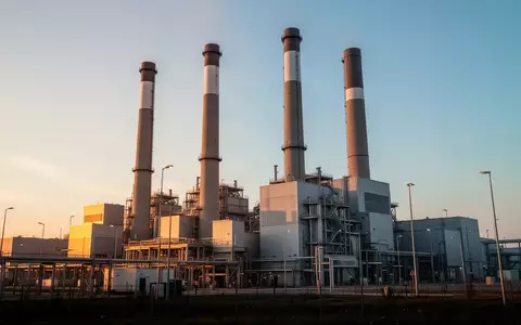 Moderne Müllverbrennungsanlage mit hohen Schornsteinen vor einem klaren Himmel bei Sonnenuntergang. - Foto: über boerse-global.de