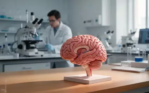 Ein anatomisches Modell des menschlichen Gehirns in einem modernen Labor, das die Erforschung neuronaler Schmerzmechanismen symbolisiert. - Foto: über boerse-global.de