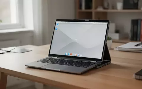 Ein offener, modularer Laptop auf einem Schreibtisch in einem modernen Büro bei Tageslicht. - Foto: über boerse-global.de