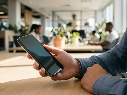 Ein Smartphone mit einer Chat-Oberfläche in einem modernen südafrikanischen Büro. - Foto: über boerse-global.de
