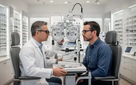 Ein Augenoptiker führt in einem Fachgeschäft einen Sehtest bei einem Berufskraftfahrer durch. - Foto: über boerse-global.de