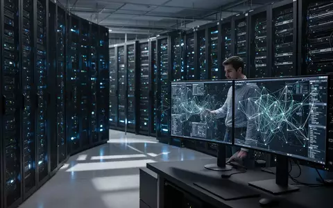 Ein Ingenieur überwacht in einem modernen Rechenzentrum hochkomplexe Server-Netzwerke vor einem Bildschirm. - Foto: über boerse-global.de