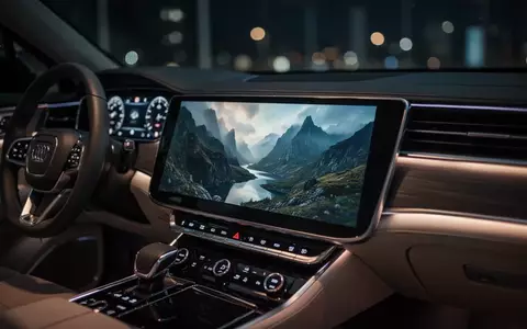 Innenraum eines modernen Autos bei Nacht mit Fokus auf ein leuchtendes Infotainment-Display in der Mittelkonsole. - Foto: über boerse-global.de