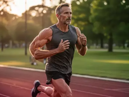 Eine sportliche Person beim Lauftraining im Freien während des Sonnenuntergangs zur Veranschaulichung von Fitness und Muskelaufbau. - Foto: über boerse-global.de
