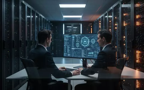 Ein Cybersicherheitsexperte arbeitet in einem modernen, schwach beleuchteten Serverraum an der Überwachung von KI-Systemen. - Foto: über boerse-global.de