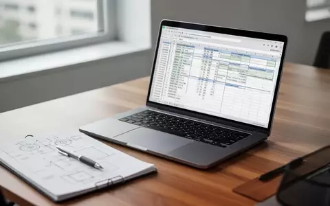 Ein moderner, aufgeräumter Schreibtisch mit einem Laptop, auf dem eine komplexe Kalkulationstabelle in einer professionellen Arbeitsumgebung zu sehen ist. - Foto: über boerse-global.de