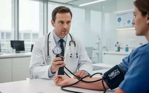 Ein Arzt bei der Blutdruckmessung in einer modernen Praxis. - Foto: über boerse-global.de