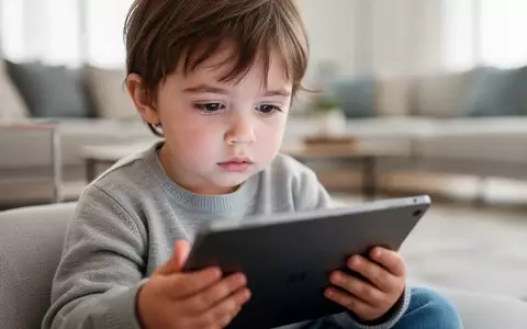 Ein Kind betrachtet konzentriert ein Tablet in einer modern eingerichteten Wohnumgebung, wobei der Fokus auf dem Schutz des Kindes im digitalen Raum liegt. - Foto: über boerse-global.de