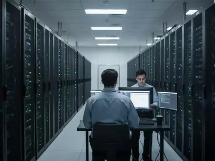 Ein modernes Rechenzentrum mit Server-Racks in Südostasien, beleuchtet durch kühles, blaues Licht. - Foto: über boerse-global.de