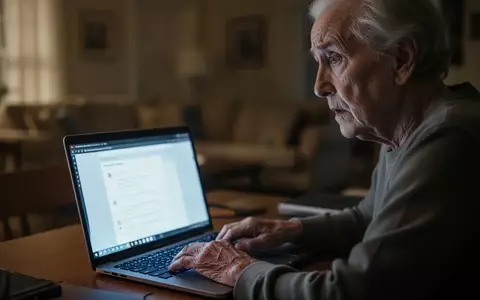 Eine besorgt wirkende ältere Person sitzt vor einem Laptop in einem schwach beleuchteten Raum. - Foto: über boerse-global.de