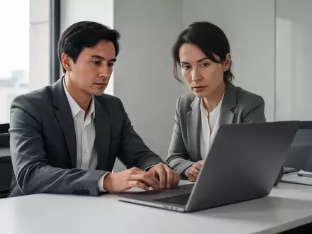 Eine professionelle Person arbeitet konzentriert an einem Laptop in einem modernen, minimalistischen Büro. - Foto: über boerse-global.de