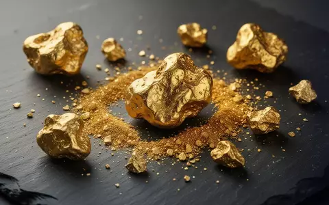 Nahaufnahme von rohen Goldnuggets und Goldstaub auf einer dunklen, strukturierten Oberfläche. - Foto: über boerse-global.de